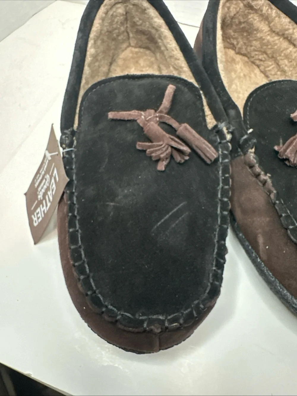 Muk Luks Men's Black and Brown Suede Tassel Slip-Ons